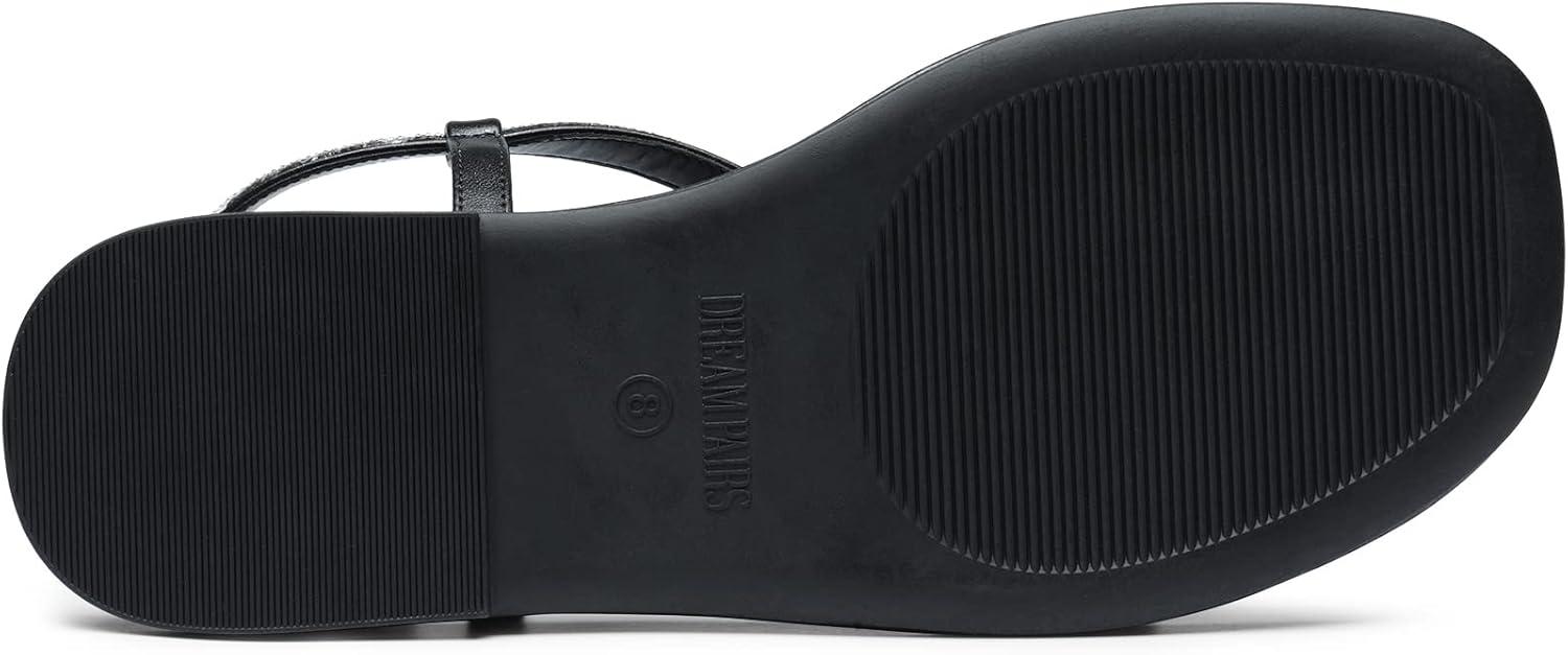 imageDREAM PAIRS Womens Flat Sandals Dressy Rhinestone Thong Ankle Strap Summer Gladiator SandalsBlack