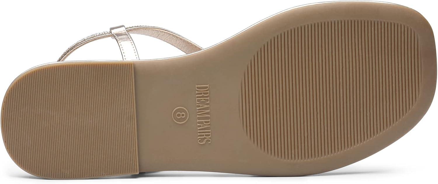 imageDREAM PAIRS Womens Flat Sandals Dressy Rhinestone Thong Ankle Strap Summer Gladiator SandalsChampagne