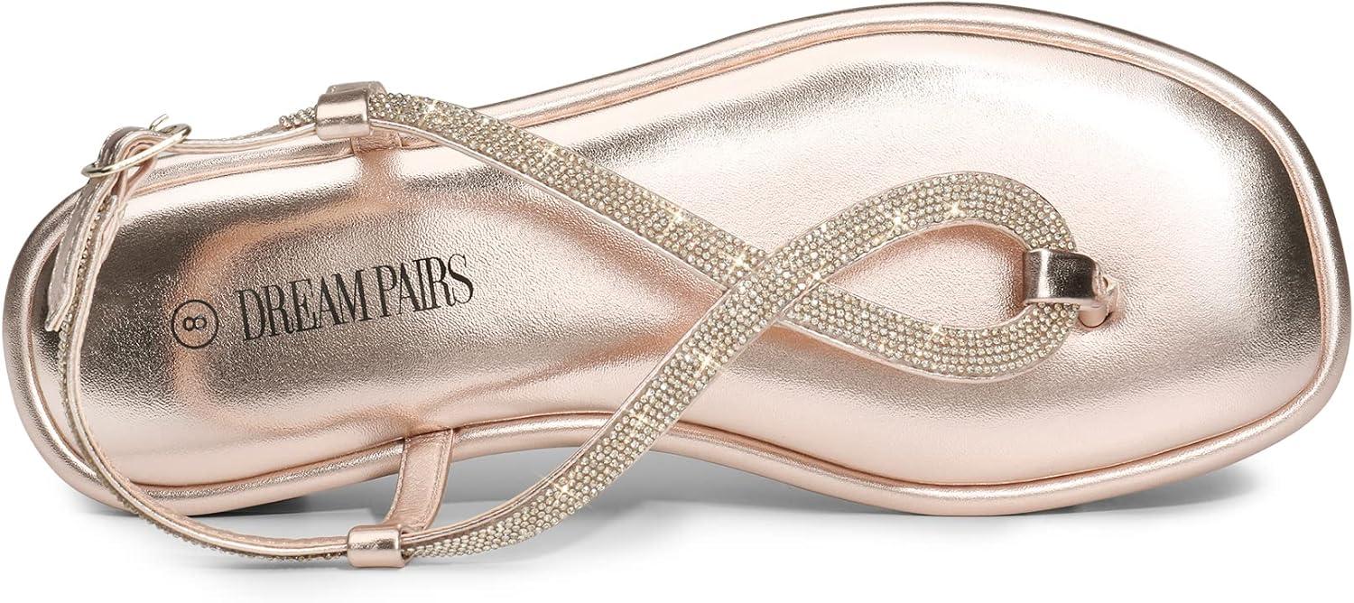 imageDREAM PAIRS Womens Flat Sandals Dressy Rhinestone Thong Ankle Strap Summer Gladiator SandalsChampagne