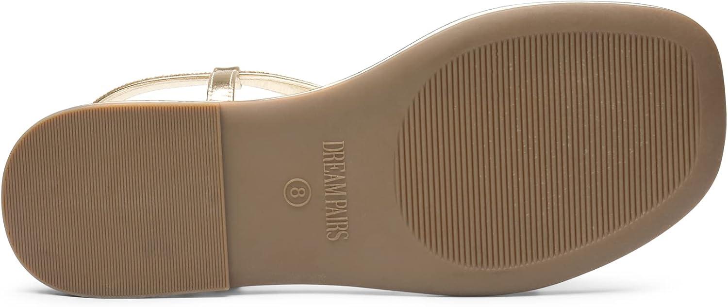 imageDREAM PAIRS Womens Flat Sandals Dressy Rhinestone Thong Ankle Strap Summer Gladiator SandalsGold