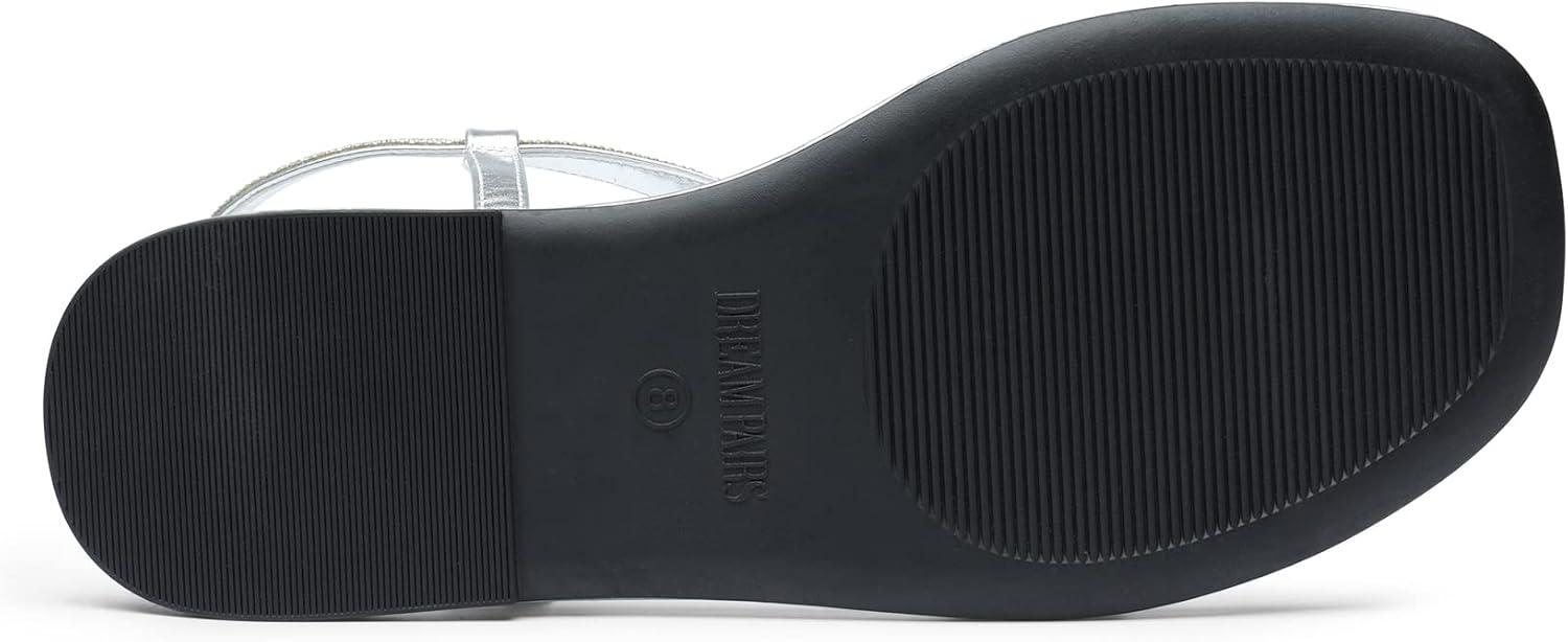 imageDREAM PAIRS Womens Flat Sandals Dressy Rhinestone Thong Ankle Strap Summer Gladiator SandalsSilver