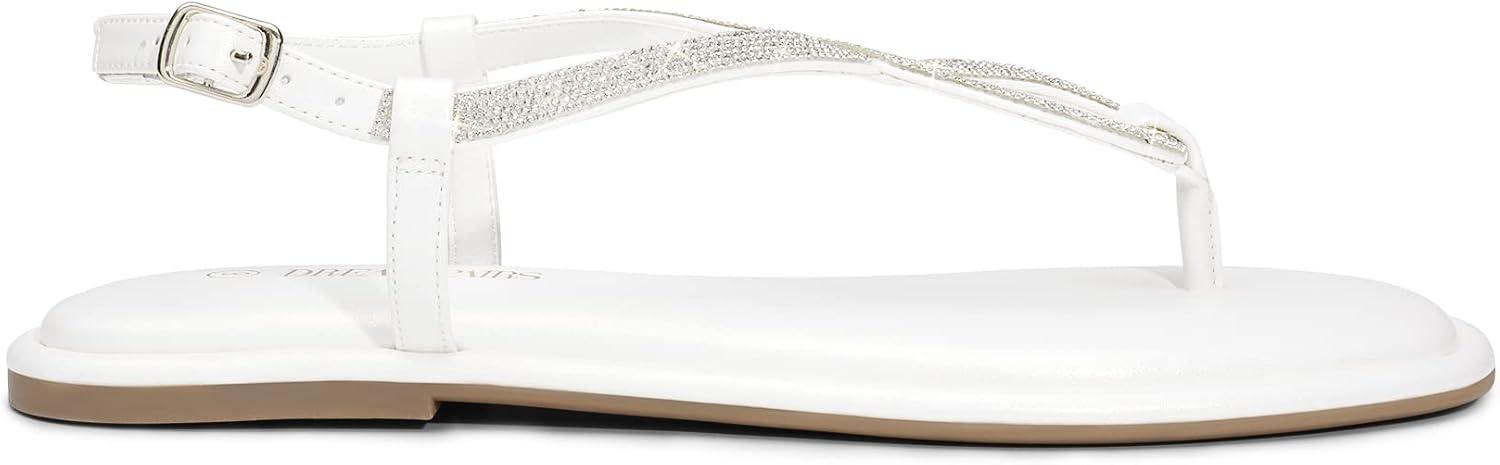 imageDREAM PAIRS Womens Flat Sandals Dressy Rhinestone Thong Ankle Strap Summer Gladiator SandalsWhite