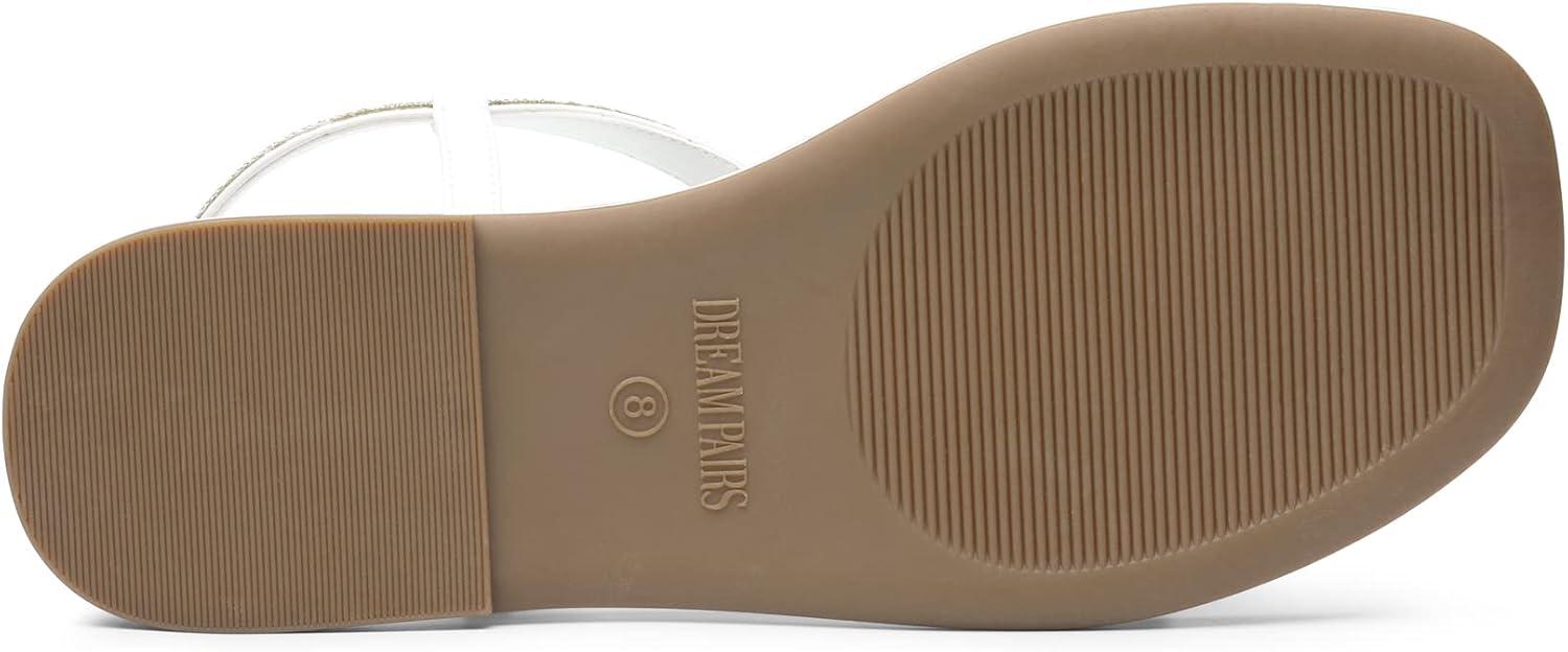 imageDREAM PAIRS Womens Flat Sandals Dressy Rhinestone Thong Ankle Strap Summer Gladiator SandalsWhite