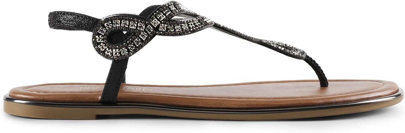 imageDREAM PAIRS Womens Flat Sandals Dressy Summer Stappy Comfortable Ankle Elastic TStrap Beach Thong SandalsBlackrhinestone