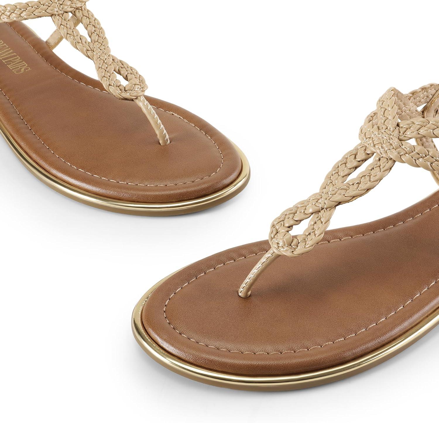 imageDREAM PAIRS Womens Flat Sandals Dressy Summer Stappy Comfortable Ankle Elastic TStrap Beach Thong SandalsNude