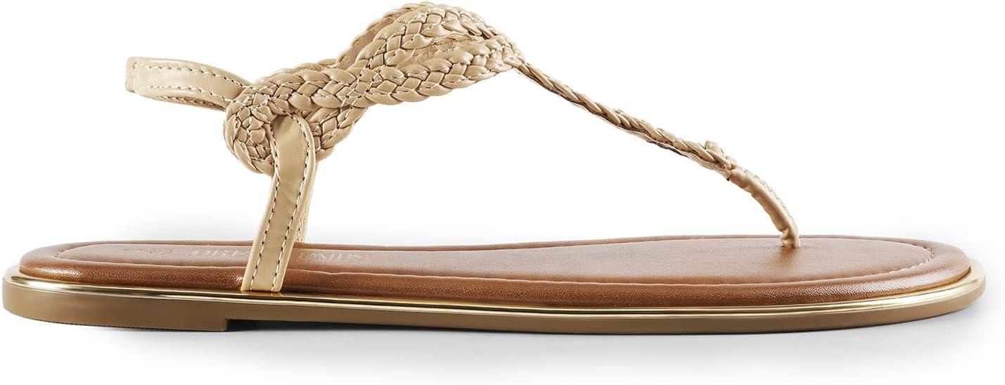 imageDREAM PAIRS Womens Flat Sandals Dressy Summer Stappy Comfortable Ankle Elastic TStrap Beach Thong SandalsNude