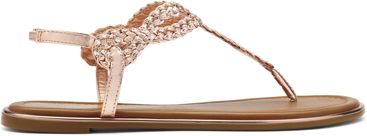 imageDREAM PAIRS Womens Flat Sandals Dressy Summer Stappy Comfortable Ankle Elastic TStrap Beach Thong SandalsRose Goldmetallic
