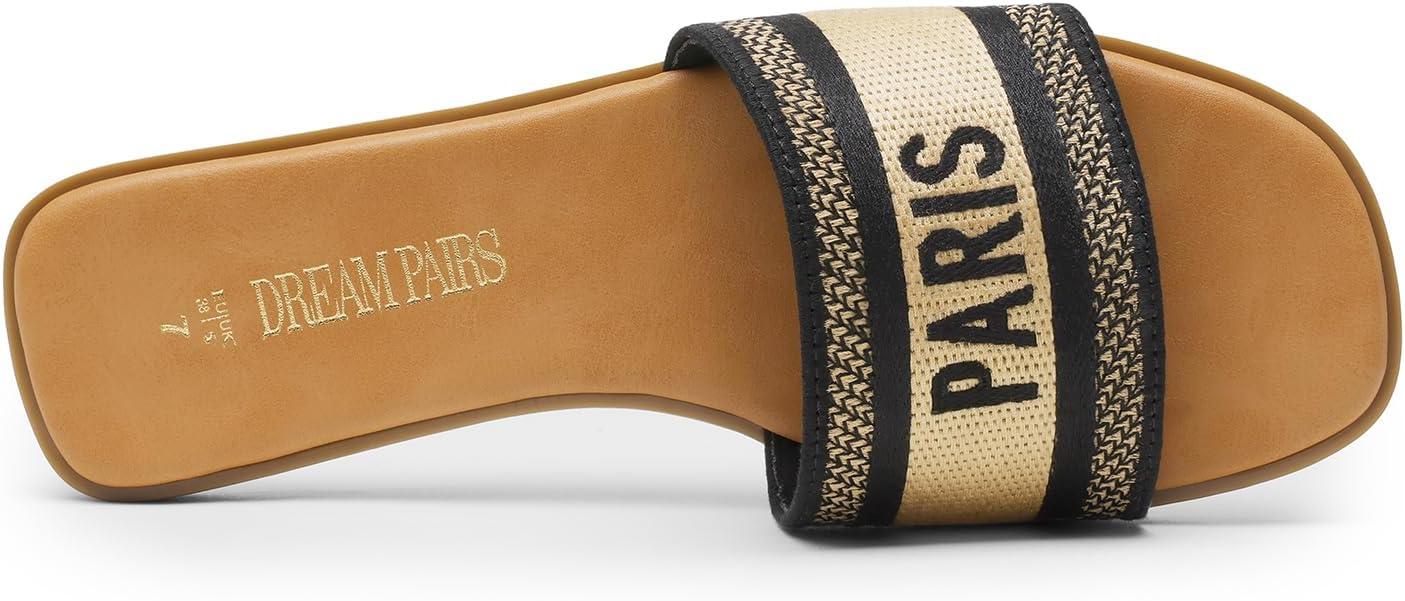 imageDREAM PAIRS Womens Flat Sandals Slip On Slides Sandals Square Open Toe Jacquard Braided Fashion Slides Casual Beach Slippers for SummerBlack