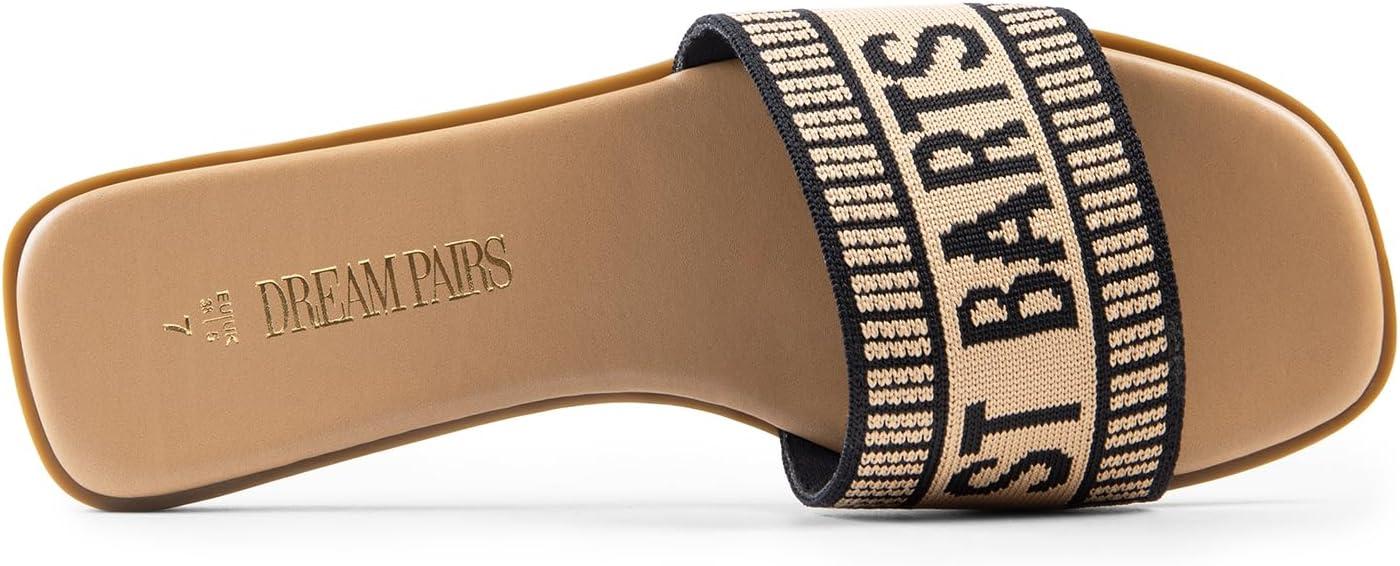 imageDREAM PAIRS Womens Flat Sandals Slip On Slides Sandals Square Open Toe Jacquard Braided Fashion Slides Casual Beach Slippers for SummerBlackBrownknit