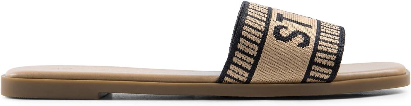 imageDREAM PAIRS Womens Flat Sandals Slip On Slides Sandals Square Open Toe Jacquard Braided Fashion Slides Casual Beach Slippers for SummerBlackBrownknit