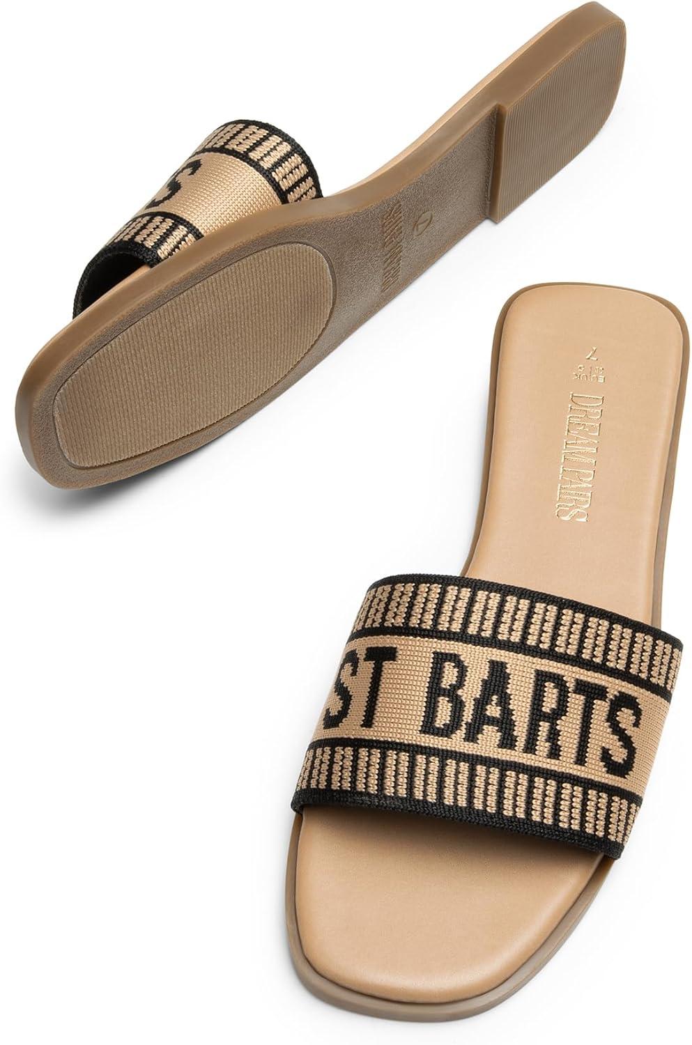 imageDREAM PAIRS Womens Flat Sandals Slip On Slides Sandals Square Open Toe Jacquard Braided Fashion Slides Casual Beach Slippers for SummerBlackBrownknit