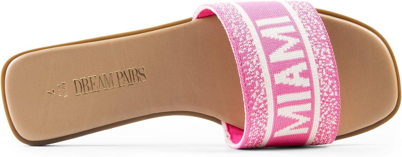 imageDREAM PAIRS Womens Flat Sandals Slip On Slides Sandals Square Open Toe Jacquard Braided Fashion Slides Casual Beach Slippers for SummerHot Pinkknit