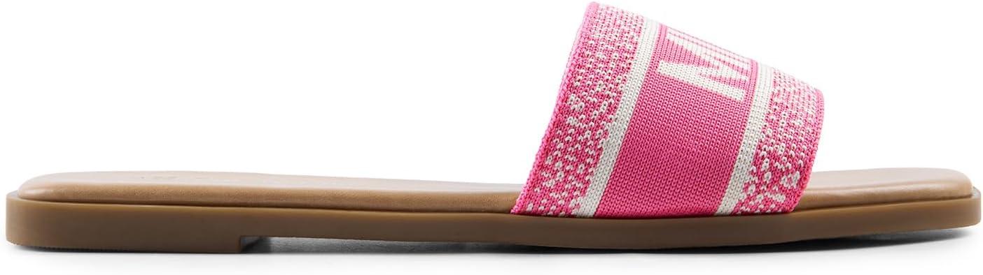 imageDREAM PAIRS Womens Flat Sandals Slip On Slides Sandals Square Open Toe Jacquard Braided Fashion Slides Casual Beach Slippers for SummerHot Pinkknit