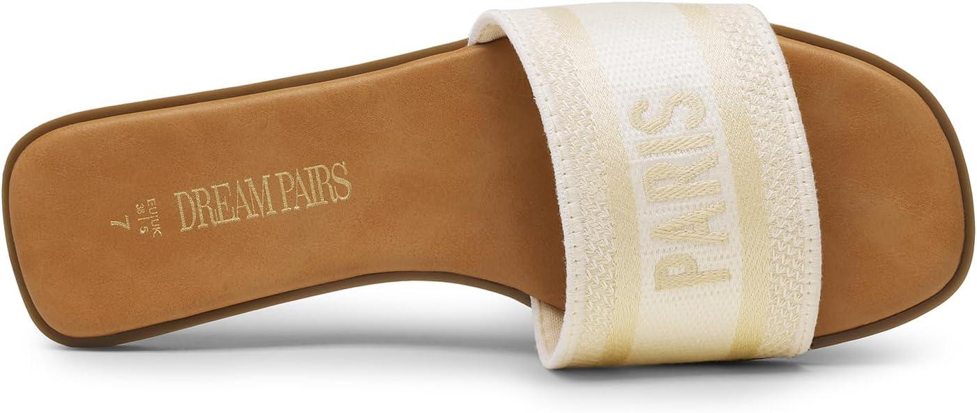 imageDREAM PAIRS Womens Flat Sandals Slip On Slides Sandals Square Open Toe Jacquard Braided Fashion Slides Casual Beach Slippers for SummerNude