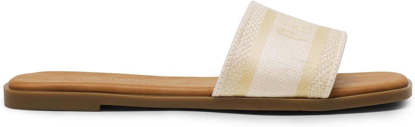 imageDREAM PAIRS Womens Flat Sandals Slip On Slides Sandals Square Open Toe Jacquard Braided Fashion Slides Casual Beach Slippers for SummerNude