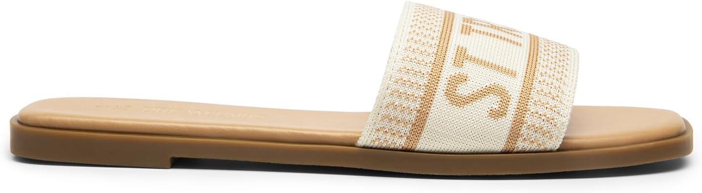 imageDREAM PAIRS Womens Flat Sandals Slip On Slides Sandals Square Open Toe Jacquard Braided Fashion Slides Casual Beach Slippers for SummerNudeknit