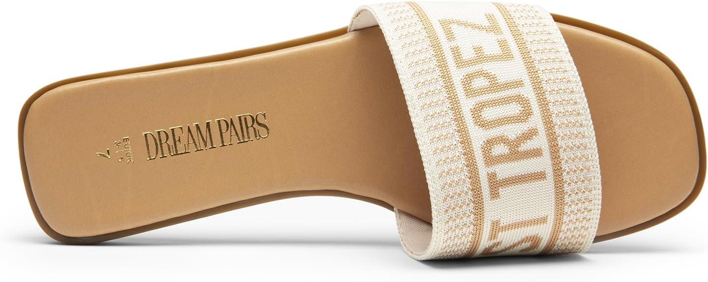 imageDREAM PAIRS Womens Flat Sandals Slip On Slides Sandals Square Open Toe Jacquard Braided Fashion Slides Casual Beach Slippers for SummerNudeknit