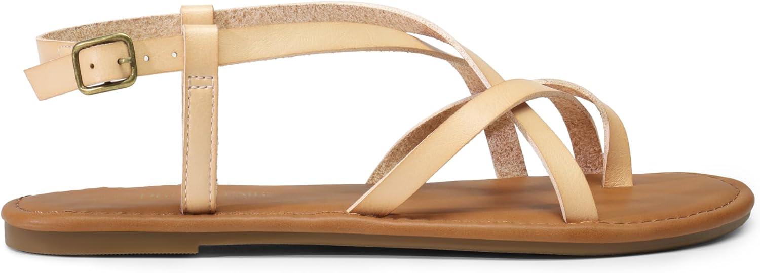 imageDREAM PAIRS Womens Flat Sandals Strappy Dressy Comfortable Ankle Strap Casual Summer Thong Sandals for BeachNude