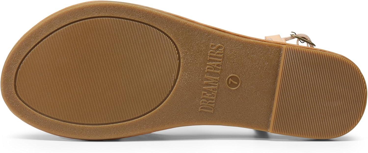 imageDREAM PAIRS Womens Flat Sandals Strappy Dressy Comfortable Ankle Strap Casual Summer Thong Sandals for BeachNude