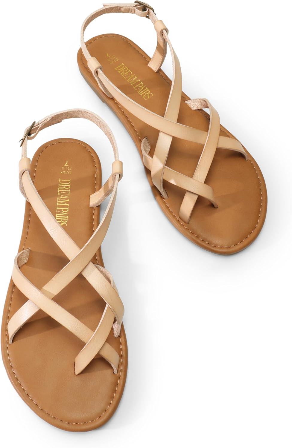 imageDREAM PAIRS Womens Flat Sandals Strappy Dressy Comfortable Ankle Strap Casual Summer Thong Sandals for BeachNude