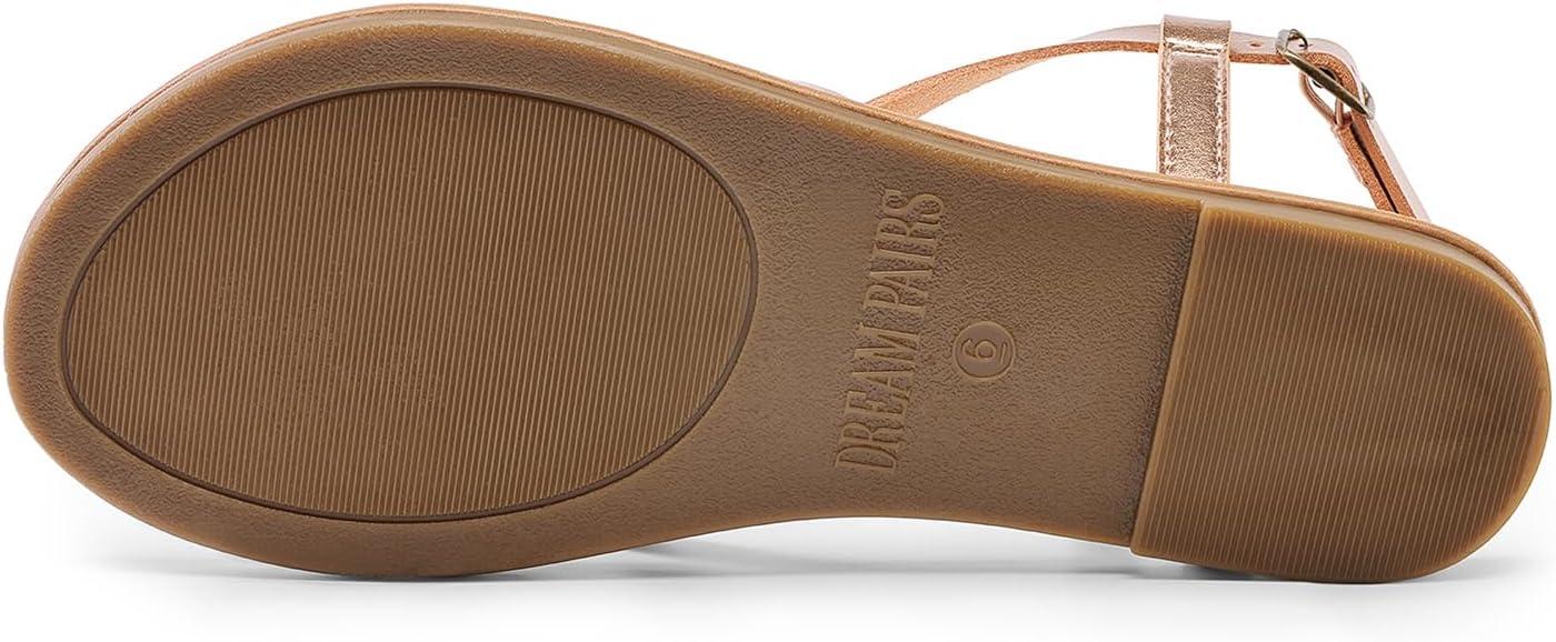 imageDREAM PAIRS Womens Flat Sandals Strappy Dressy Comfortable Ankle Strap Casual Summer Thong Sandals for BeachRose Gold