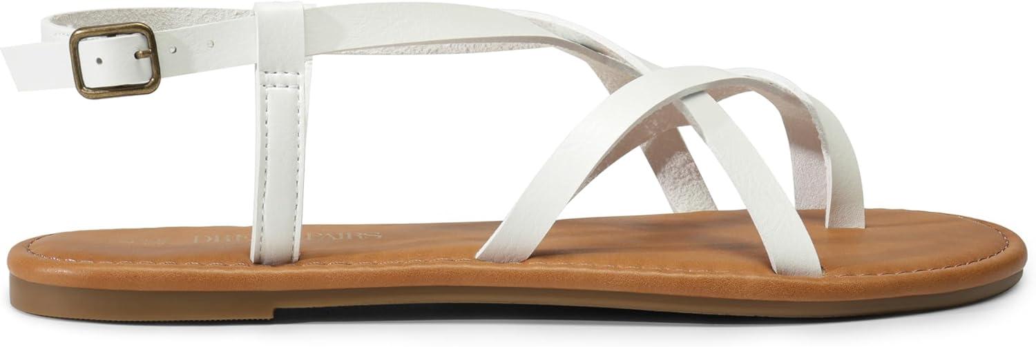 imageDREAM PAIRS Womens Flat Sandals Strappy Dressy Comfortable Ankle Strap Casual Summer Thong Sandals for BeachWhite