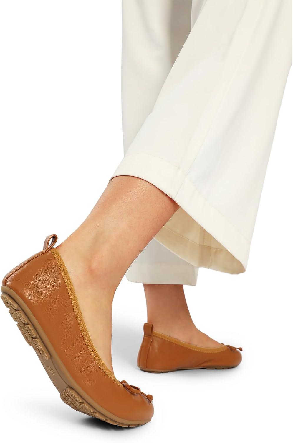 imageDREAM PAIRS Womens Flats Foldable Ballet Flats for Women Bowknot Round Toe Comfort Light Weight SlipOn Dress ShoesBrown