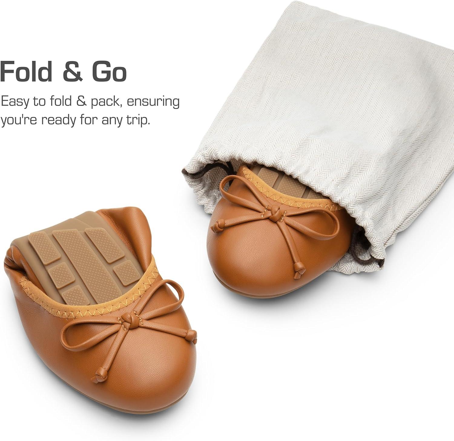 imageDREAM PAIRS Womens Flats Foldable Ballet Flats for Women Bowknot Round Toe Comfort Light Weight SlipOn Dress ShoesBrown