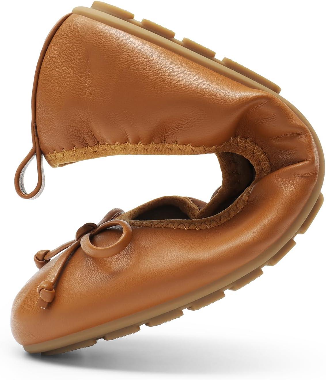 imageDREAM PAIRS Womens Flats Foldable Ballet Flats for Women Bowknot Round Toe Comfort Light Weight SlipOn Dress ShoesBrown