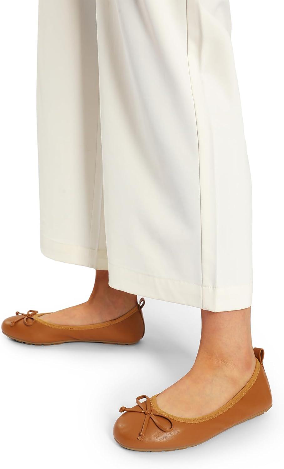 imageDREAM PAIRS Womens Flats Foldable Ballet Flats for Women Bowknot Round Toe Comfort Light Weight SlipOn Dress ShoesBrown