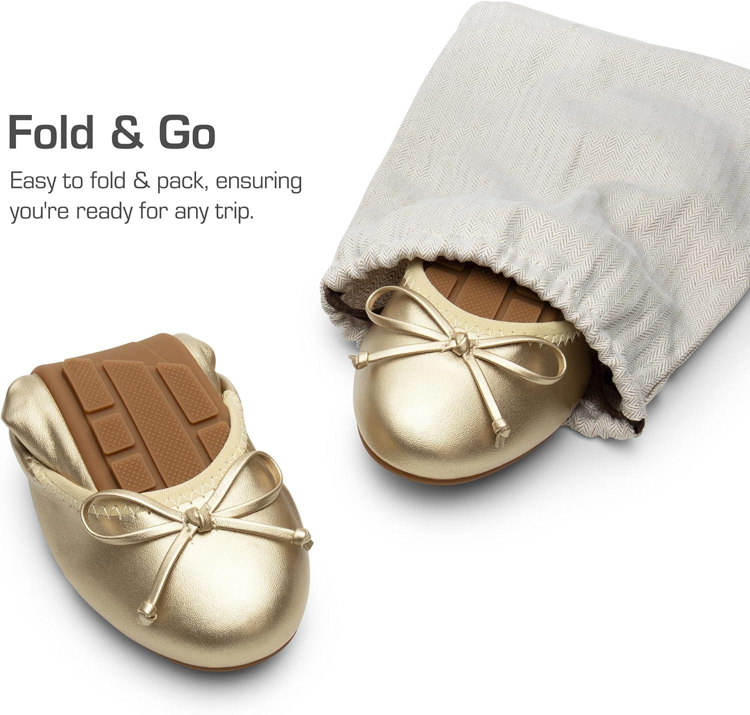 imageDREAM PAIRS Womens Flats Foldable Ballet Flats for Women Bowknot Round Toe Comfort Light Weight SlipOn Dress ShoesGold