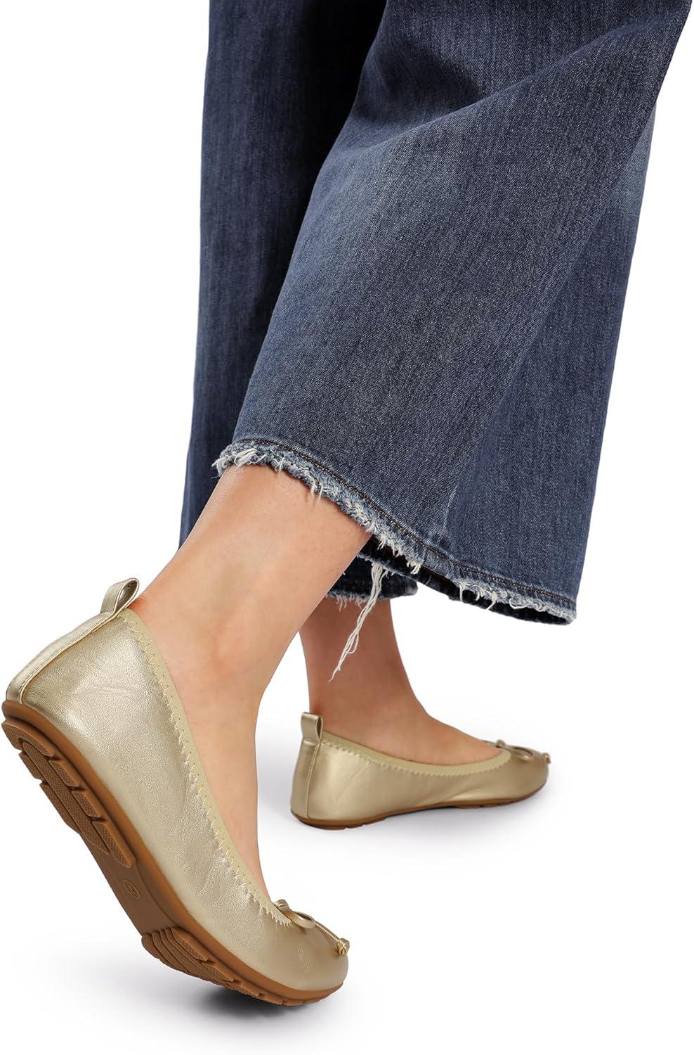 imageDREAM PAIRS Womens Flats Foldable Ballet Flats for Women Bowknot Round Toe Comfort Light Weight SlipOn Dress ShoesGold