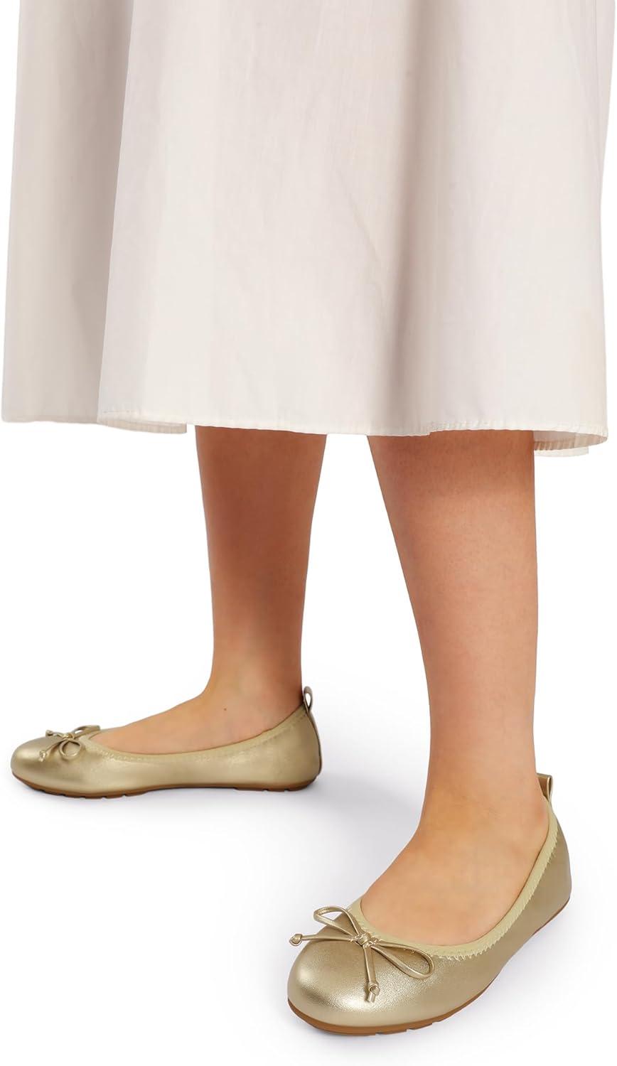 imageDREAM PAIRS Womens Flats Foldable Ballet Flats for Women Bowknot Round Toe Comfort Light Weight SlipOn Dress ShoesGold
