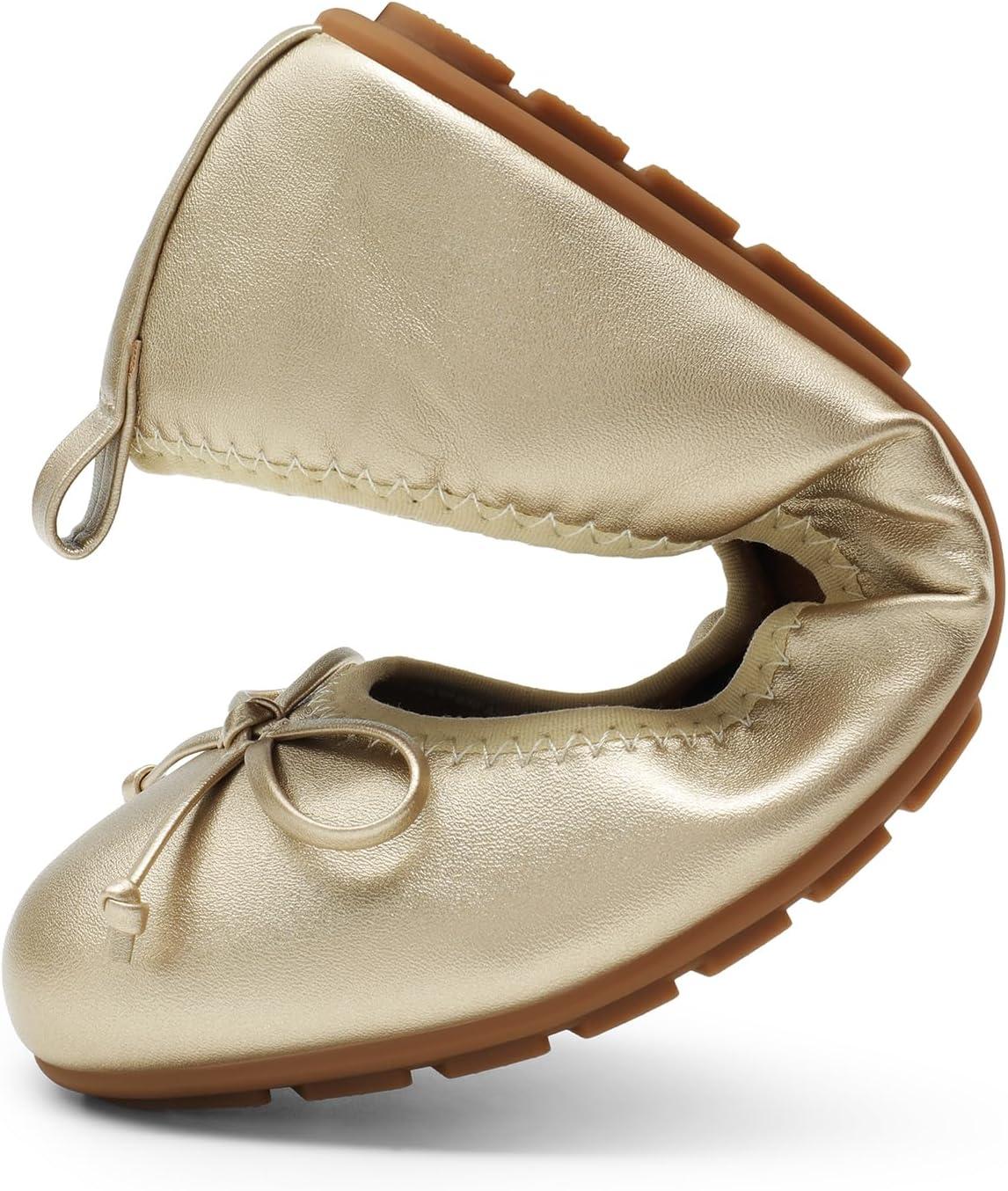 imageDREAM PAIRS Womens Flats Foldable Ballet Flats for Women Bowknot Round Toe Comfort Light Weight SlipOn Dress ShoesGold