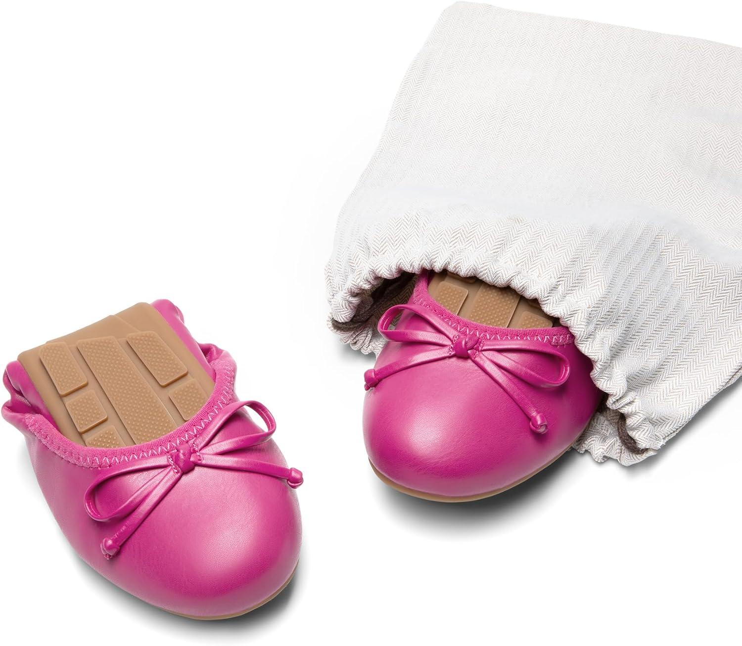 imageDREAM PAIRS Womens Flats Foldable Ballet Flats for Women Bowknot Round Toe Comfort Light Weight SlipOn Dress ShoesHot Pink