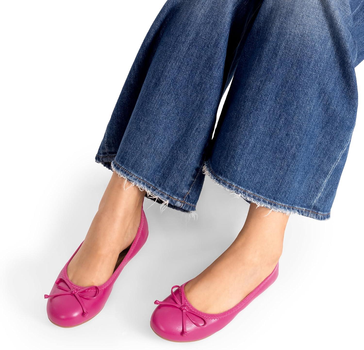 imageDREAM PAIRS Womens Flats Foldable Ballet Flats for Women Bowknot Round Toe Comfort Light Weight SlipOn Dress ShoesHot Pink