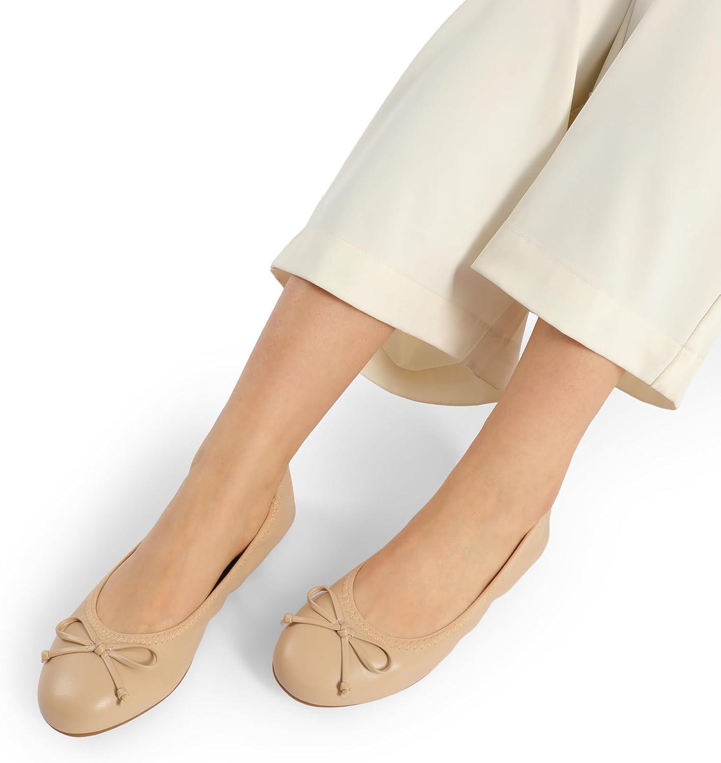 imageDREAM PAIRS Womens Flats Foldable Ballet Flats for Women Bowknot Round Toe Comfort Light Weight SlipOn Dress ShoesNude