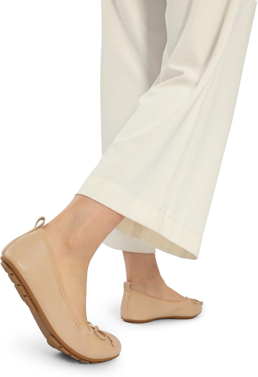 imageDREAM PAIRS Womens Flats Foldable Ballet Flats for Women Bowknot Round Toe Comfort Light Weight SlipOn Dress ShoesNude
