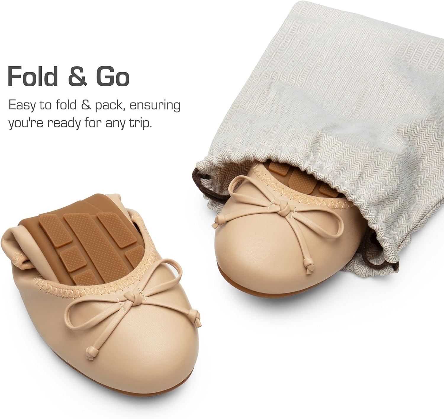 imageDREAM PAIRS Womens Flats Foldable Ballet Flats for Women Bowknot Round Toe Comfort Light Weight SlipOn Dress ShoesNude