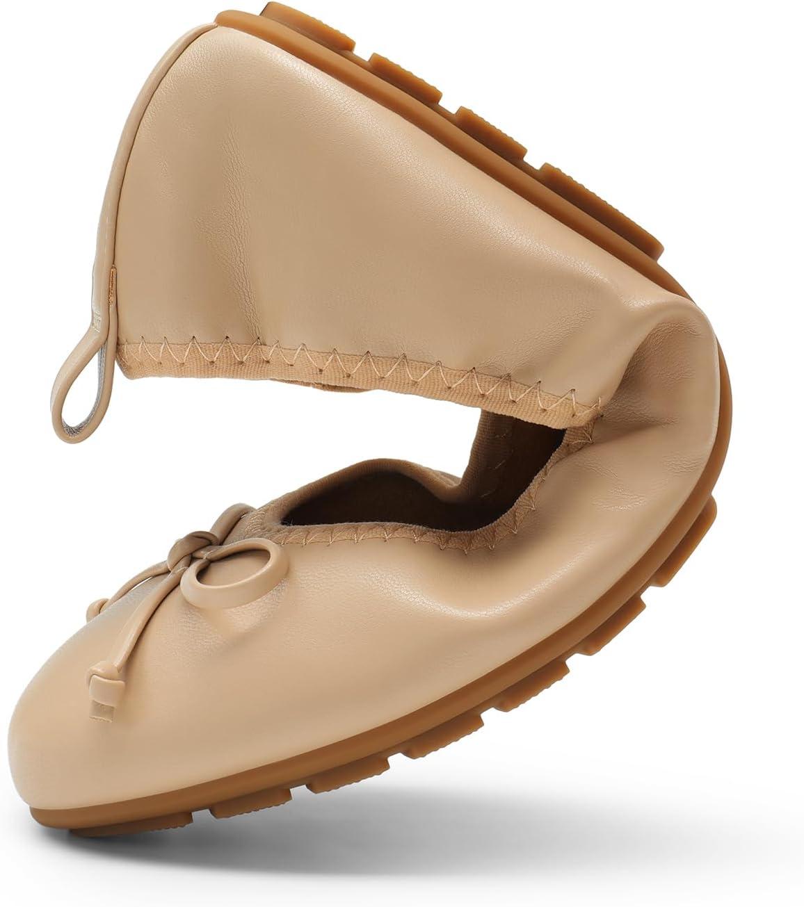 imageDREAM PAIRS Womens Flats Foldable Ballet Flats for Women Bowknot Round Toe Comfort Light Weight SlipOn Dress ShoesNude