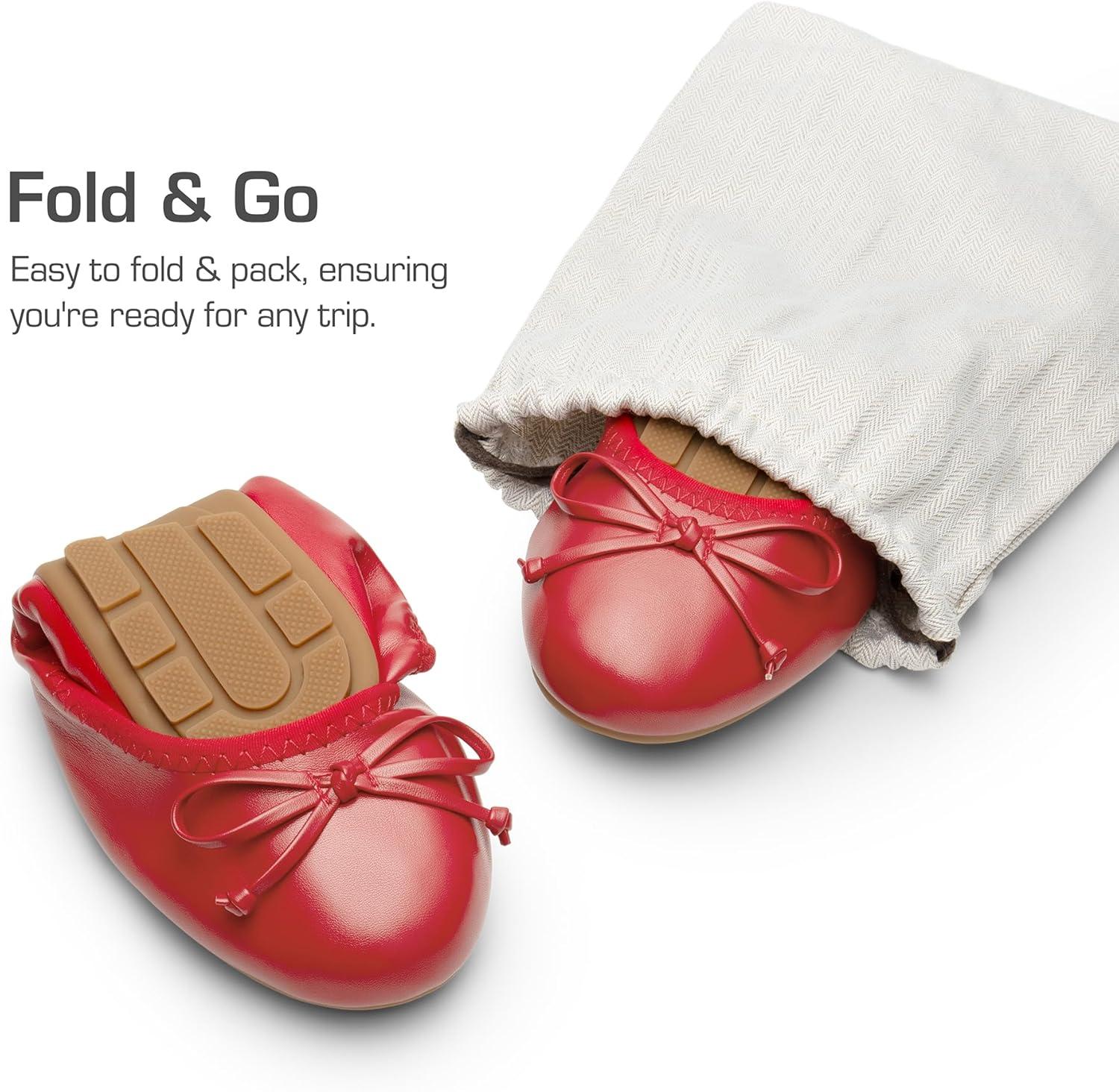 imageDREAM PAIRS Womens Flats Foldable Ballet Flats for Women Bowknot Round Toe Comfort Light Weight SlipOn Dress ShoesRed