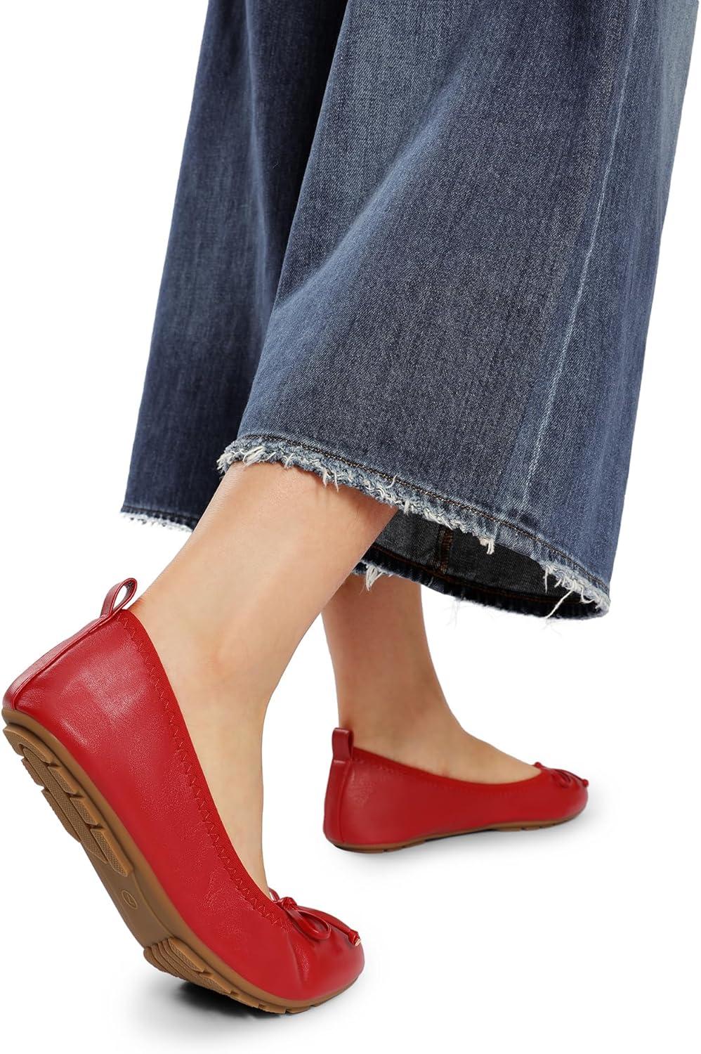imageDREAM PAIRS Womens Flats Foldable Ballet Flats for Women Bowknot Round Toe Comfort Light Weight SlipOn Dress ShoesRed