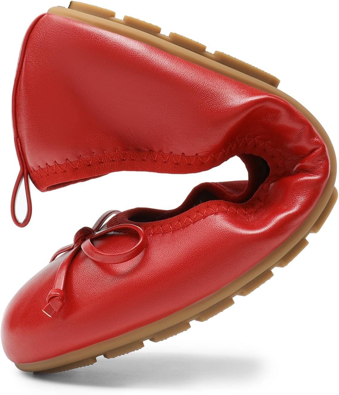 imageDREAM PAIRS Womens Flats Foldable Ballet Flats for Women Bowknot Round Toe Comfort Light Weight SlipOn Dress ShoesRed