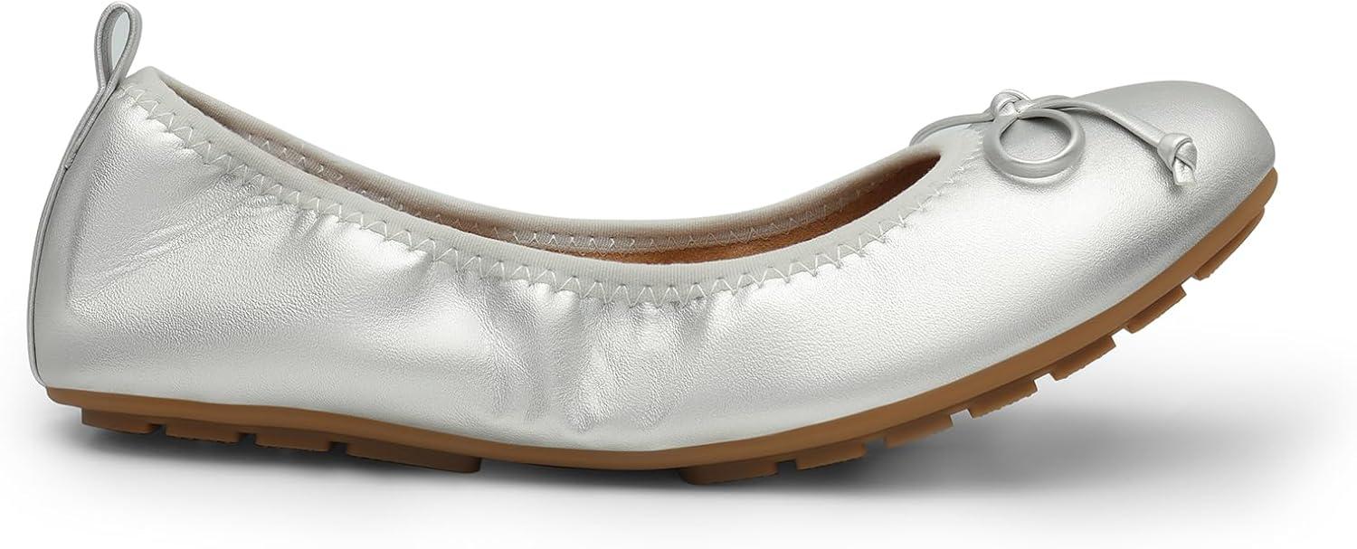 imageDREAM PAIRS Womens Flats Foldable Ballet Flats for Women Bowknot Round Toe Comfort Light Weight SlipOn Dress ShoesSilver