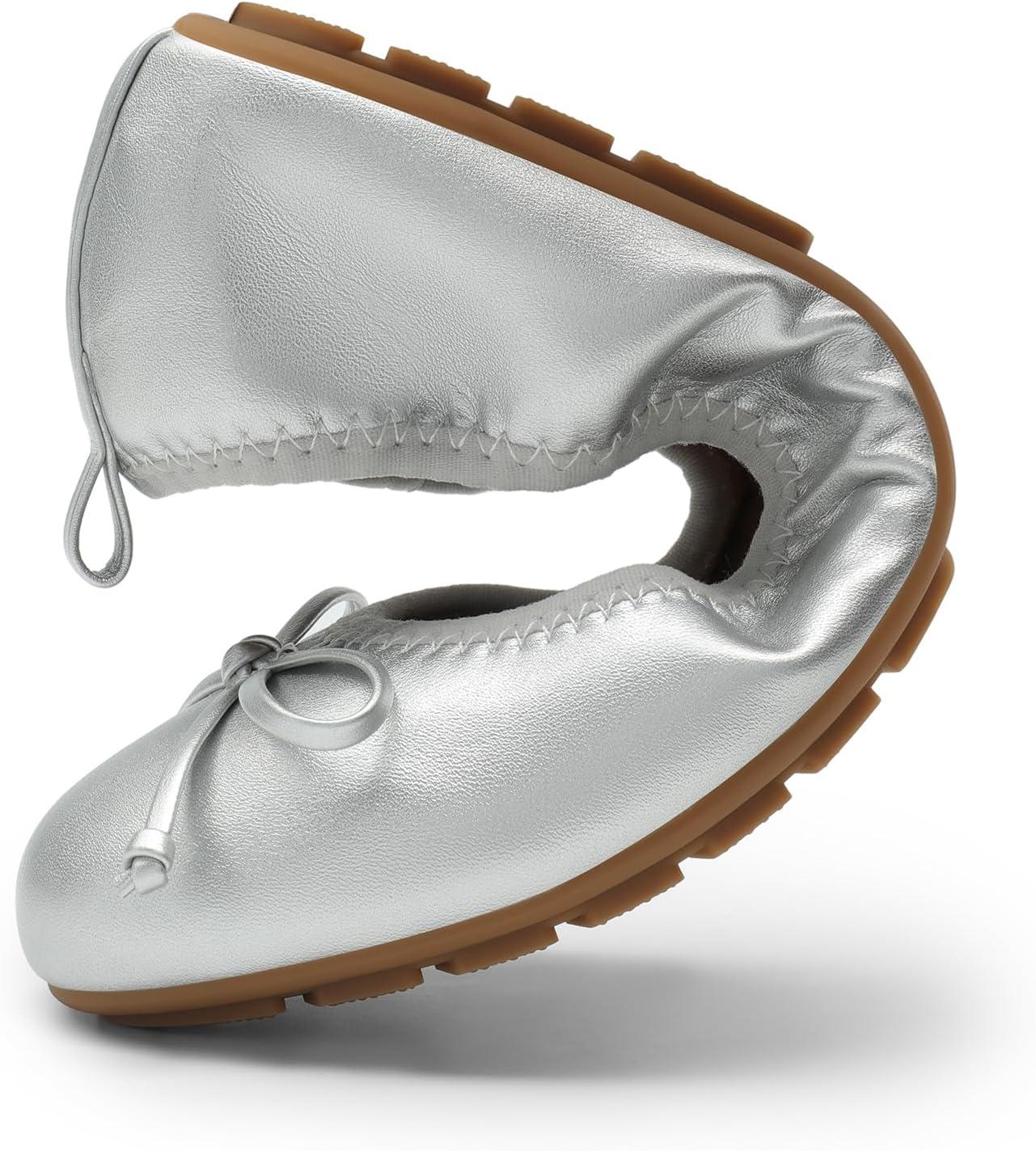 imageDREAM PAIRS Womens Flats Foldable Ballet Flats for Women Bowknot Round Toe Comfort Light Weight SlipOn Dress ShoesSilver