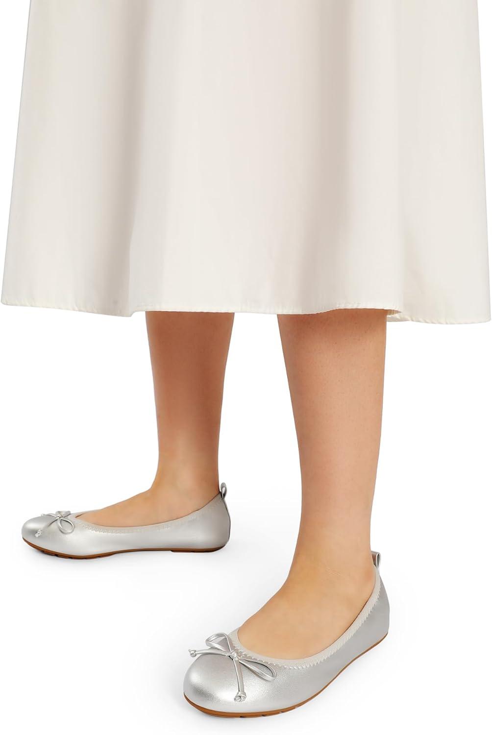 imageDREAM PAIRS Womens Flats Foldable Ballet Flats for Women Bowknot Round Toe Comfort Light Weight SlipOn Dress ShoesSilver