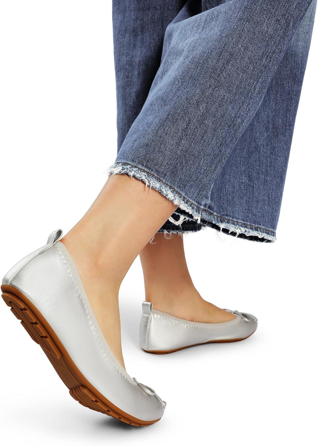 imageDREAM PAIRS Womens Flats Foldable Ballet Flats for Women Bowknot Round Toe Comfort Light Weight SlipOn Dress ShoesSilver