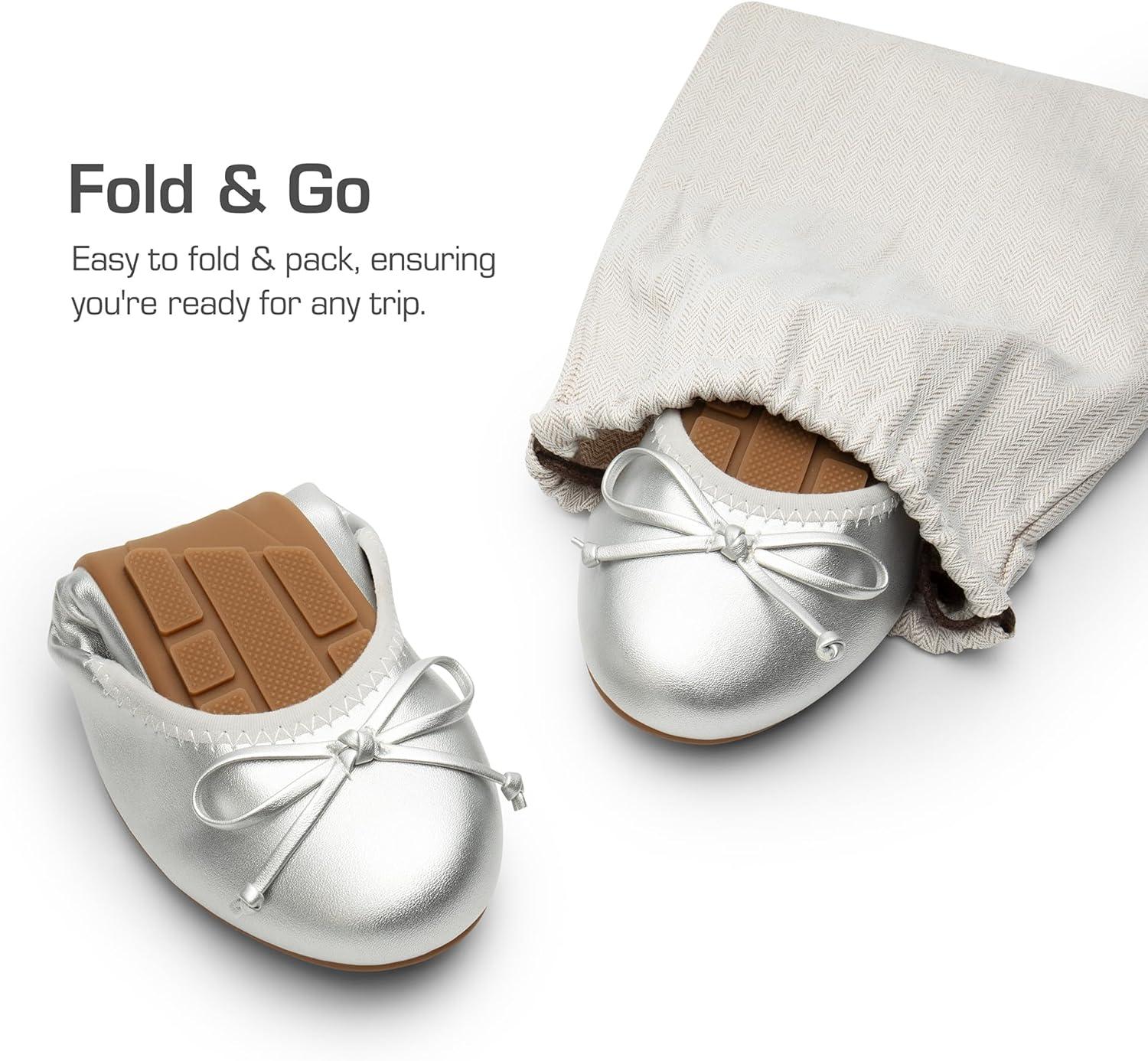 imageDREAM PAIRS Womens Flats Foldable Ballet Flats for Women Bowknot Round Toe Comfort Light Weight SlipOn Dress ShoesSilver