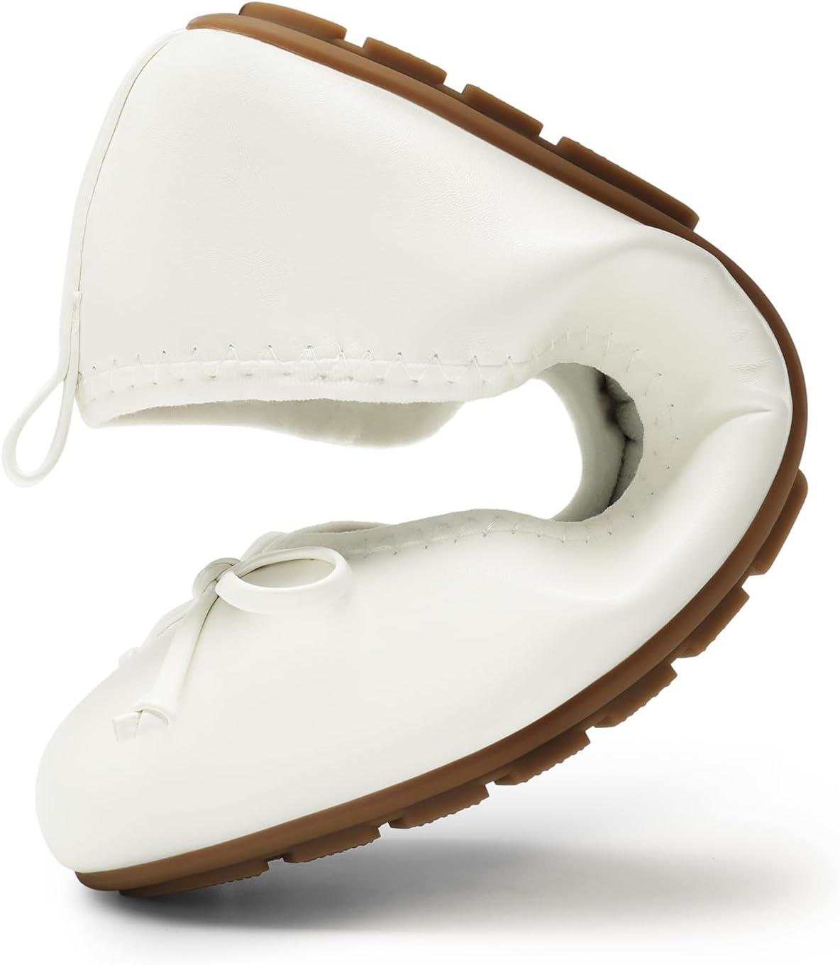 imageDREAM PAIRS Womens Flats Foldable Ballet Flats for Women Bowknot Round Toe Comfort Light Weight SlipOn Dress ShoesWhite