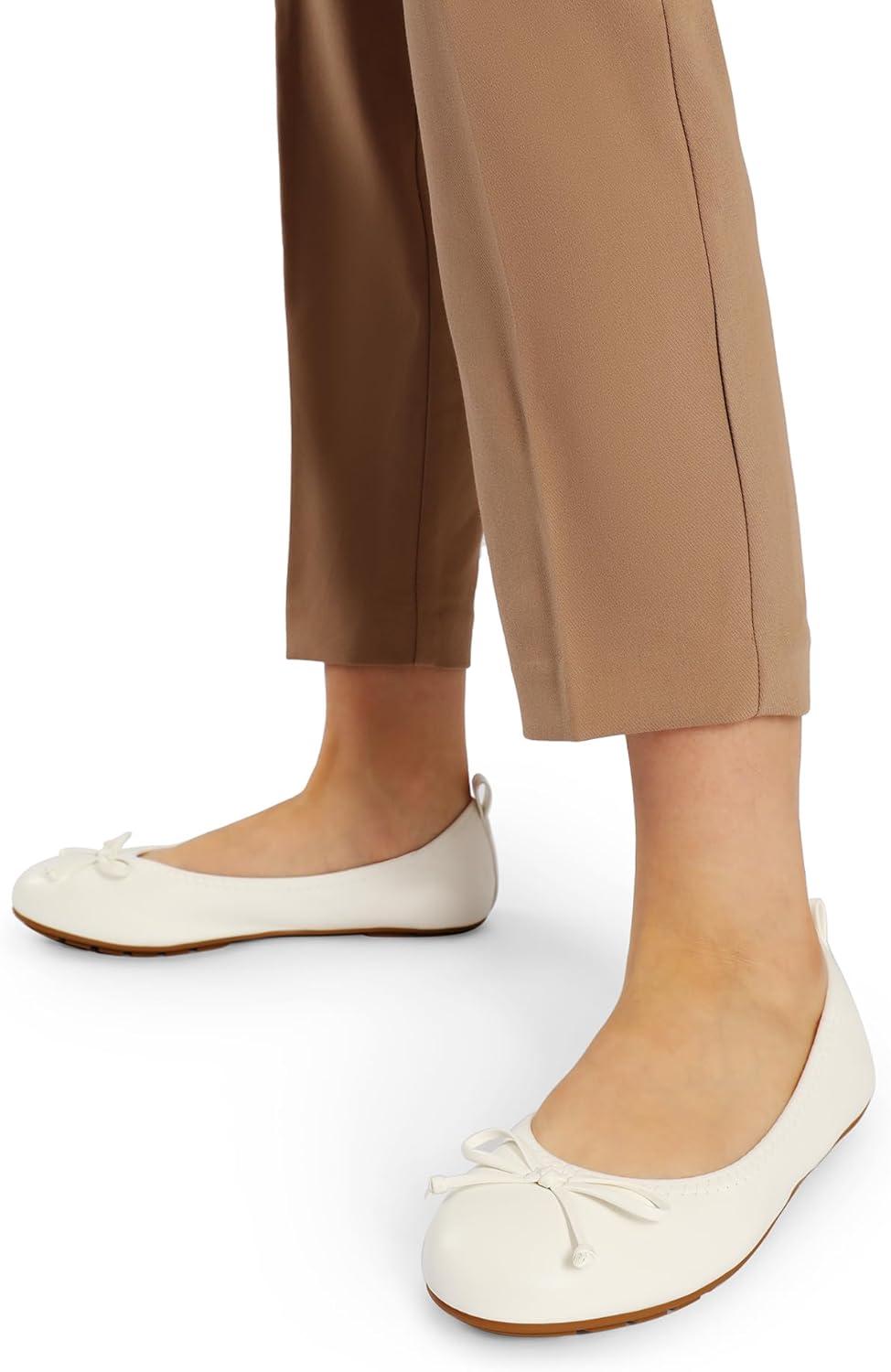 imageDREAM PAIRS Womens Flats Foldable Ballet Flats for Women Bowknot Round Toe Comfort Light Weight SlipOn Dress ShoesWhite